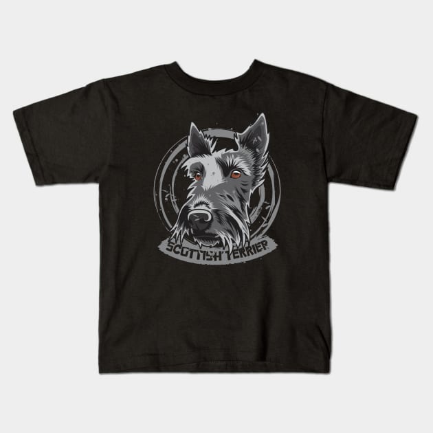 Scottish Terrier Circle Splatter Artwork Kids T-Shirt by Dogiviate